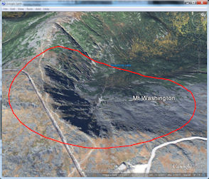 screenshot with circle over Mt. Washington mountain
