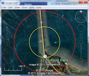 screenshot showing 2 circles over Golden Gate bridge